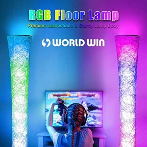 WORLD WIN Floor Lamps for Living Room, Smart Led Lamp RGB Color Changing with APP & Remote Control, 62 Inch DIY Mode Music Sync Standing Modern Corner Lamp Decor for Living Room Bedroom Game, 1 Piece