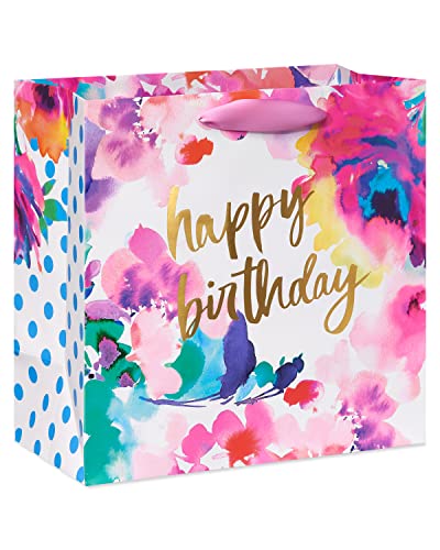 Papyrus 11.4" Large Birthday Gift Bag, Floral Watercolor (1 Bag)