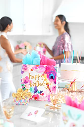 Papyrus 11.4" Large Birthday Gift Bag, Floral Watercolor (1 Bag)