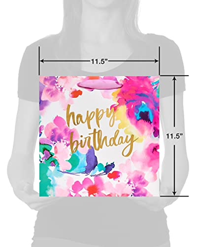 Papyrus 11.4" Large Birthday Gift Bag, Floral Watercolor (1 Bag)