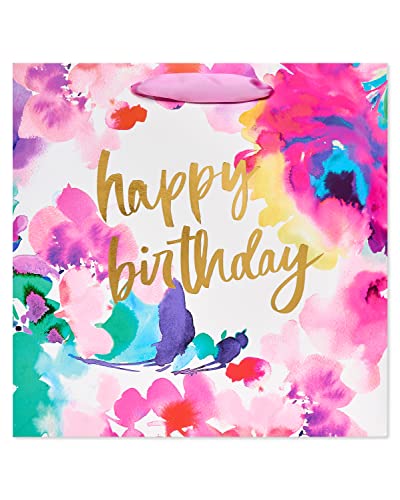 Papyrus 11.4" Large Birthday Gift Bag, Floral Watercolor (1 Bag)