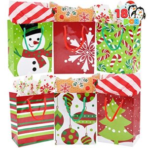 joyin 18 pack christmas gift bags, holiday paper bags for christmas gift-giving, classroom and party favors (not included tissue paper)