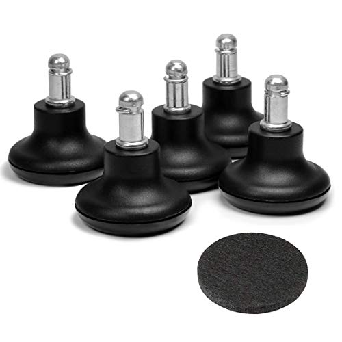 Bell Glides Replacement Office Chair or Stool Swivel Caster Wheels to Fixed Stationary Castors, Low Profile Bell Glides with Separate Self Adhesive Felt Pads, Chair Feet Wheel Stopper