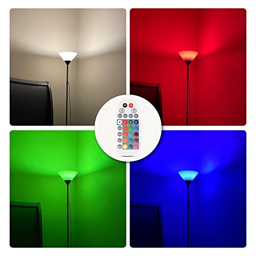 HakkaGrow Floor Lamp, Standing Tall Lamp, Pole Lamp with Bluetooth Mesh RGBW LED Bulb and Remote Control for Bedroom, Living Room, Office, Dimmable Torchiere Decor Floor Lamps