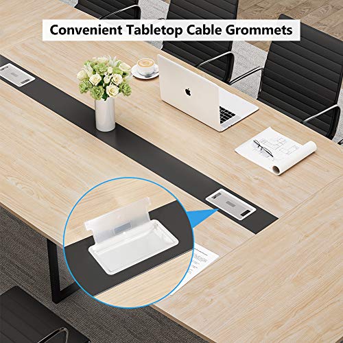 Tribesigns 8FT Conference Table, 94.48L x 47.24W x 29.52H Inches Boat Shaped Meeting Table with Rectangle Grommet, Modern Seminar Table for Office Meeting Conference Room (Light Wood Grain, 8ft)