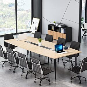 Tribesigns 8FT Conference Table, 94.48L x 47.24W x 29.52H Inches Boat Shaped Meeting Table with Rectangle Grommet, Modern Seminar Table for Office Meeting Conference Room (Light Wood Grain, 8ft)