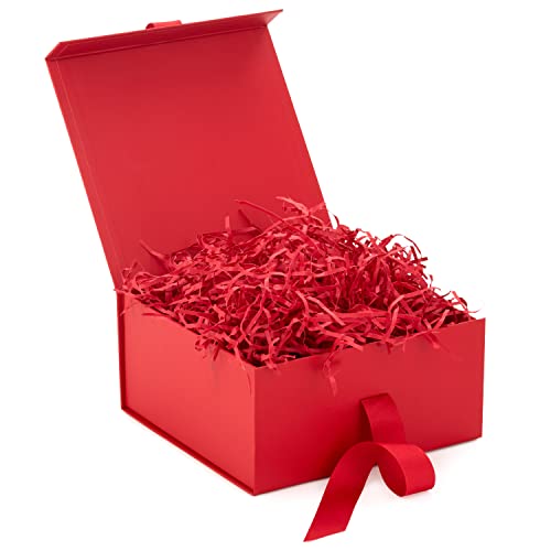 Hallmark Foldable Gift Box with Shredded Paper Fill (Red) for Christmas, Valentine's Day, Graduations