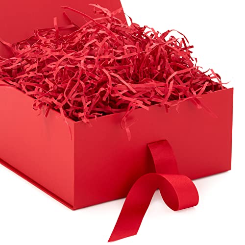 Hallmark Foldable Gift Box with Shredded Paper Fill (Red) for Christmas, Valentine's Day, Graduations