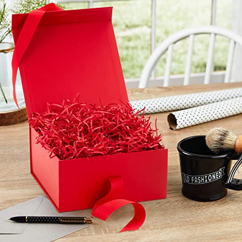Hallmark Foldable Gift Box with Shredded Paper Fill (Red) for Christmas, Valentine's Day, Graduations