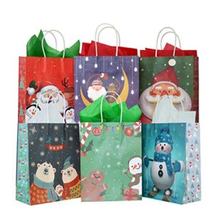 24 pcs christmas kraft gift bags with 24 tissue papers, holiday paper gift bags,party favors goody bags, xmas presents, classrooms and wrapping stocking stuffers (merry christmas a)