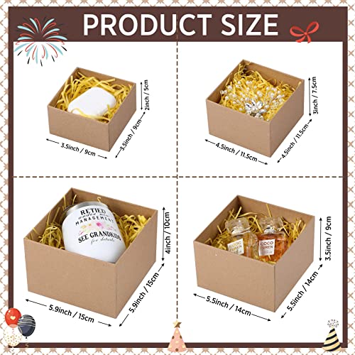 4 Pieces Wedding Gift Boxes with Lids Multi Sizes Nesting Square Boxes Stackable Favor Boxes Decorative Cardboard Box with Ribbon for Holiday Weeding Birthday Party Gift (Kraft Box)
