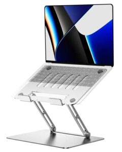 ntmy aluminum adjustable laptop stand for desk, ergonomic computer stand for laptop, portable laptop stand adjustable height, foldable laptop riser for desk, macbook stand for desk, fits for 10-16″