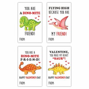 valentine’s day gift tags stickers, dinosaur theme valentine self adhesive stickers(40 pack), happy valentine’s day gift wrapping labels decorations and supplies for boys girls(qrjbgj-002)
