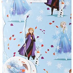 Disney Frozen Wrapping Paper for Girls - 2 Sheets and 2 Tags - Cartoon Design with Anna, Elsa and Olaf - by UK Greetings