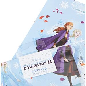 Disney Frozen Wrapping Paper for Girls - 2 Sheets and 2 Tags - Cartoon Design with Anna, Elsa and Olaf - by UK Greetings