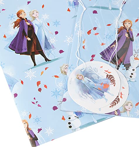 Disney Frozen Wrapping Paper for Girls - 2 Sheets and 2 Tags - Cartoon Design with Anna, Elsa and Olaf - by UK Greetings