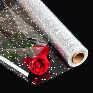 giiffu 148ft clear cellophane wrap roll (folded 34”x148ft) irregular white dot florist paper wrapper 3 mil thicken long film large gift wrapping paper for flower gift baskets wrap