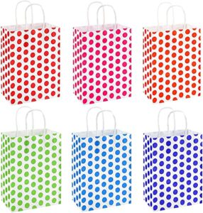 24 pcs gift bags, party favor bags with handles(160x 80 x 220mm),6 colors flat bottom kraft paper bags with handles suitable for christmas,halloween,kids birthday,wedding party. (cute dots)