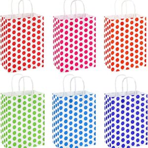 24 PCS Gift Bags, Party Favor Bags with Handles(160X 80 X 220mm),6 Colors Flat Bottom Kraft paper Bags with Handles Suitable for Christmas,Halloween,Kids Birthday,Wedding Party. (Cute Dots)