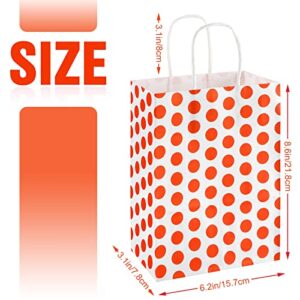 24 PCS Gift Bags, Party Favor Bags with Handles(160X 80 X 220mm),6 Colors Flat Bottom Kraft paper Bags with Handles Suitable for Christmas,Halloween,Kids Birthday,Wedding Party. (Cute Dots)