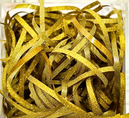 Glitter Crinkle Paper Shred Filler Filling for Package, Gold Glitter Raffia Paper Shredded Paper Filling Gift Basket Grass,Gold Crinkle Cut Paper Wrapping Paper For Gift Wrapping Filling Supplies