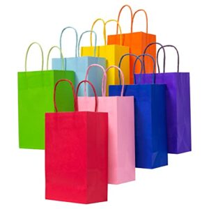 florskoye gift bags 24 pieces kraft paper party favor bags with handles, 8 colors rainbow goodie bags candy bags bulk for kids birthday, baby shower, christmas, parties, wedding (small gift bags 5.1 x 3.1 x 8.2 inch)