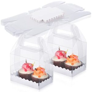 40 pack small clear gable bakery gift boxes with handle, christmas treat box candy treat gift box for party pastry dessert cookies birthday holiday valentine birthday shower (5.12 x 3.15 x 3.93″)