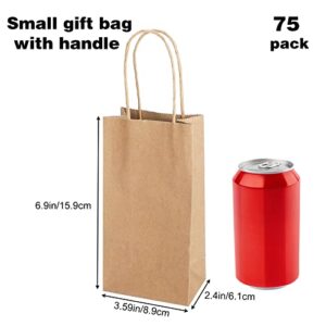 TOMNK 75pcs Small Kraft Paper Bags with Handles 6.9x3.5x2.4 Inches Mini Brown Gift Bags for Wedding, Birthday Party, Baby Shower