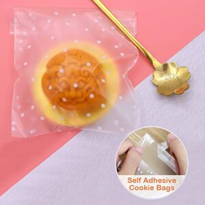 416Pcs Self Adhesive Cookie Bags Cellophane Treat Bags,200pcs Candy White Polka Dot Frosted Bags& 216pcs White Paper, Kraft Paper Thank You Sticker, Cookie Bags for Gift Giving Cookie Chocolate