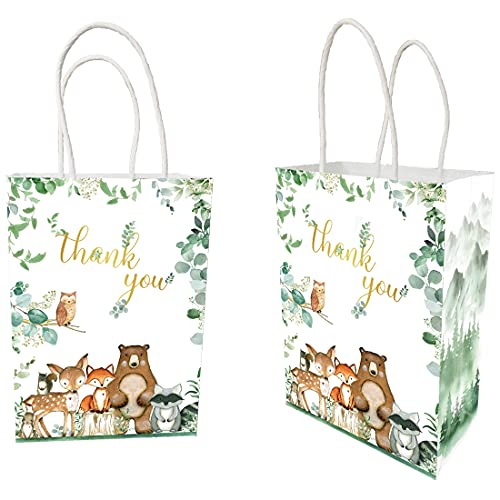 HEETON 24pcs Woodland Gift Bags Woodland Baby Shower Party Supplies Decorations Fox Gift Bags with Handles Bulk, Paper Bags, Shopping Bags,Retail Bags, Party Bags