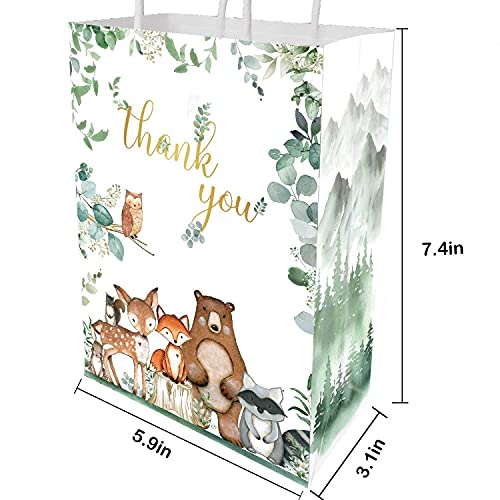 HEETON 24pcs Woodland Gift Bags Woodland Baby Shower Party Supplies Decorations Fox Gift Bags with Handles Bulk, Paper Bags, Shopping Bags,Retail Bags, Party Bags