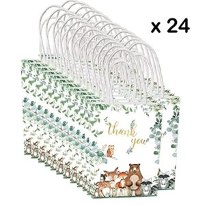 HEETON 24pcs Woodland Gift Bags Woodland Baby Shower Party Supplies Decorations Fox Gift Bags with Handles Bulk, Paper Bags, Shopping Bags,Retail Bags, Party Bags