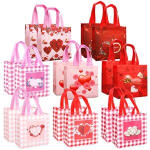 16pcs happy valentines day reusable gift bags, treat bags with handles, valentines day party bags, multifunctional non-woven valentines bags for gifts wrapping, valentines party supplies, 8.7×9.2×4.3inch