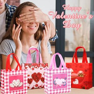 16PCS Happy Valentines Day Reusable Gift Bags, Treat Bags with Handles, Valentines Day Party Bags, Multifunctional Non-Woven Valentines Bags for Gifts Wrapping, Valentines Party Supplies, 8.7×9.2×4.3inch