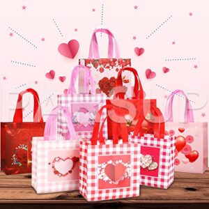 16PCS Happy Valentines Day Reusable Gift Bags, Treat Bags with Handles, Valentines Day Party Bags, Multifunctional Non-Woven Valentines Bags for Gifts Wrapping, Valentines Party Supplies, 8.7×9.2×4.3inch