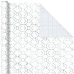 Hallmark Silver and White Wrapping Paper with Cutlines on Reverse (3 Rolls: 105 sq. ft. ttl) Stripes, Dots, Geometric for Weddings, Christmas, Hanukkah, Bridal Showers, Birthdays