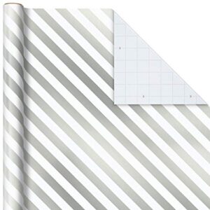 Hallmark Silver and White Wrapping Paper with Cutlines on Reverse (3 Rolls: 105 sq. ft. ttl) Stripes, Dots, Geometric for Weddings, Christmas, Hanukkah, Bridal Showers, Birthdays