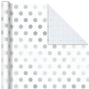 Hallmark Silver and White Wrapping Paper with Cutlines on Reverse (3 Rolls: 105 sq. ft. ttl) Stripes, Dots, Geometric for Weddings, Christmas, Hanukkah, Bridal Showers, Birthdays