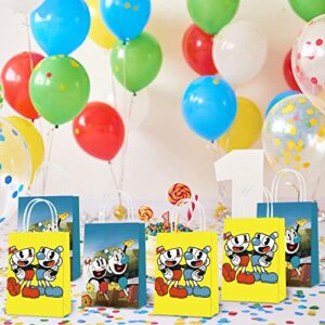 leiquyeah 16pcs Cup Head TV Show Party Favor Bags, Cartoon Theme Birthday Paper Gift Bags with Handles for Decorations Goody Treat Candy (023)