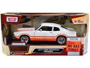 toy cars 1974 maverick grabber white with orange stripes forgotten classics series 1/24 diecast model car by motormax 73332
