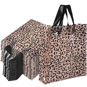 150 pack boutique bags with handles plastic merchandise bags small christmas reusable shopping gifts bags 10 x 13 inch (leopard pattern)
