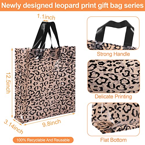 150 Pack Boutique Bags with Handles Plastic Merchandise Bags Small Christmas Reusable Shopping Gifts Bags 10 x 13 Inch (Leopard Pattern)