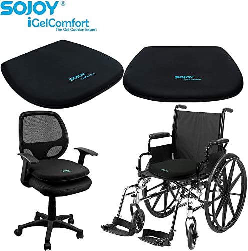 Sojoy Firm Coccyx Gel Seat Cushion- Orthopedic Memory Foam Chair Cushions for Home Kitchen Office Desk Car Truck Airplane (Black)