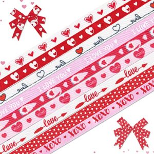 9 rolls 27 yards valentine ribbons red pink ribbons love gnomes decorative grosgrain ribbons xoxo heart dot valentine’s day satin ribbon 3/8″ wide for gift wrapping crafts anniversary party