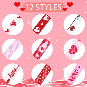 9 Rolls 27 Yards Valentine Ribbons Red Pink Ribbons Love Gnomes Decorative Grosgrain Ribbons XOXO Heart Dot Valentine's Day Satin Ribbon 3/8" Wide for Gift Wrapping Crafts Anniversary Party