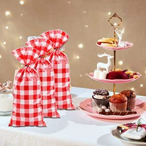 100 Pieces Red Plaid Cellophane Bags Red White Checkered Plastic Treat Bags Gingham Gift Goody Bags Checkered Picnic Barbecue Bags with Twist Ties for Christmas Birthday Party Bakery Candy Chocolate