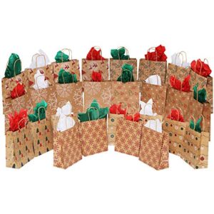 momoni 28 piece medium premium christmas gift bags- classic variety kraft gift bags bulk christmas bags- good for xmas party favors, goody gift bags, holiday treat box and presents