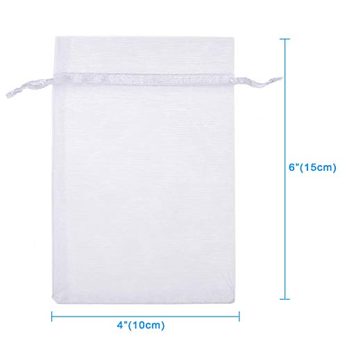 WLEAD Organza Bags 4x6 inches, 100PCS Valentine's Day Mother's Day Party,Christmas Organza Drawstring Gift Bags, Organza Jewelry Pouches,Makeup Organza Favor Bags,Wedding Giveaways (White)