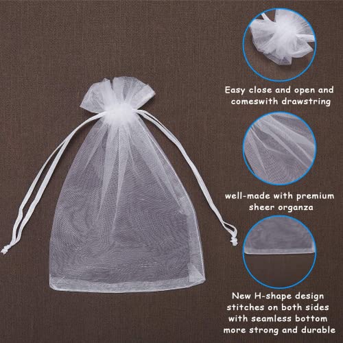 WLEAD Organza Bags 4x6 inches, 100PCS Valentine's Day Mother's Day Party,Christmas Organza Drawstring Gift Bags, Organza Jewelry Pouches,Makeup Organza Favor Bags,Wedding Giveaways (White)