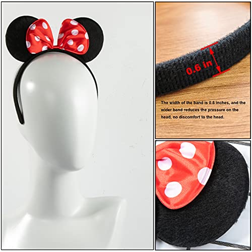 CHuangQi 12pcs Mouse Ears Solid Black and Red Bow Headband for Boys and Girls Birthday Party Celebration or Event